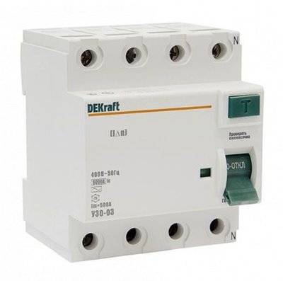 УЗО-03 14087DEK Выключатель дифференциального тока четырехполюсный 40А 100мА (тип AC) DEKraft 