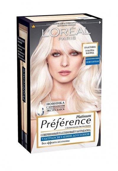 Краска L; Oreal Paris для волос Preference, Платина Ультраблонд 8 тонов осветления для женщин